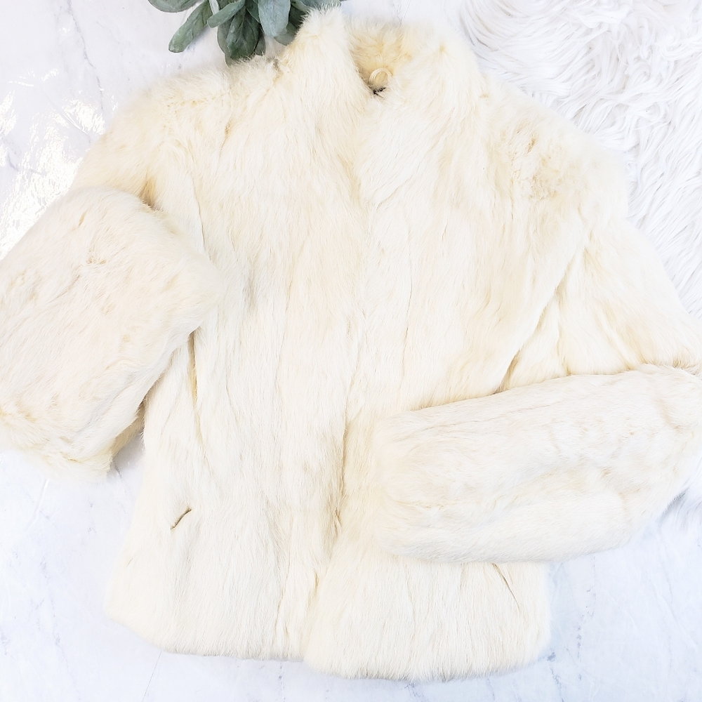 Vintage Real Rabbit Fur White Blazer Jacket